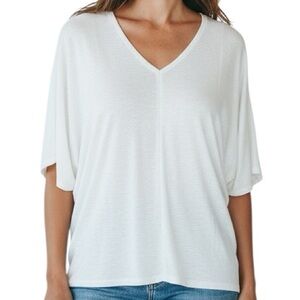 NWT WHITE HOUSE BLACK MARKET White & Silver Sheen Short Sleeve Top Size X-Large